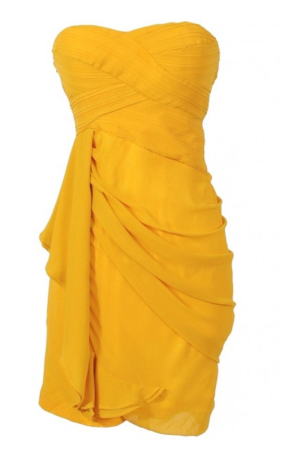 Draped Chiffon Dress in Marigold